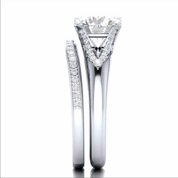 *NEW*2pc Set lab diamond with 925 Silver Diamond Wedding Ring Set - Picture 3 of 7